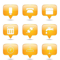 House Equipments Square Vector Yellow Icon Design Set