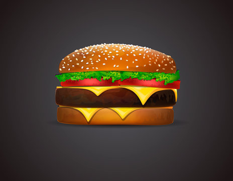 Big hamburger icon with meat, lettuce, cheese and tomato
