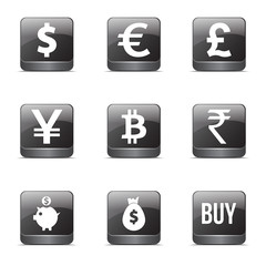 Currency Sign Square Vector Black Button Icon Design Set