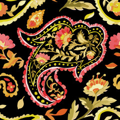 Watercolor paisley seamless pattern. 