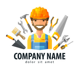construction worker vector logo design template. builder