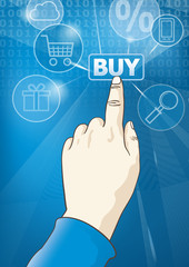 Hand pressing the buy button