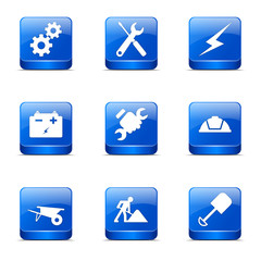 Construction Tools Square Vector Blue Icon Design Set