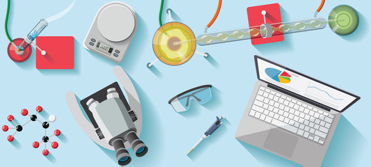 Chemical laboratory desk flat illustration