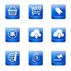 SEO Internet Sign Square Vector Blue Icon Design Set 7