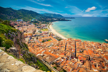orange houses near the sea, Cefalu
