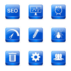 SEO Internet Sign Square Vector Blue Icon Design Set 8