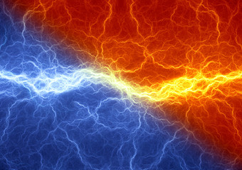 Fire and ice abstract lightning background, clash of the elements