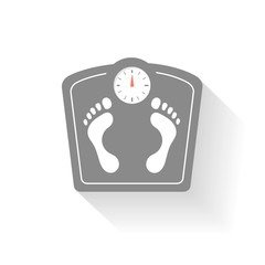 Bathroom scales icons set. Weight control signs with footprint. 