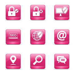 SEO Internet Sign Square Vector Pink Icon Design Set 3