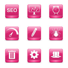 SEO Internet Sign Square Vector Pink Icon Design Set 8