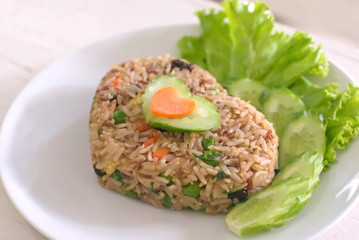 hearted shape of fried rice or healthy food