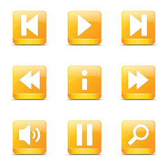 Multimedia Controller Square Vector Yellow Icon Design Set