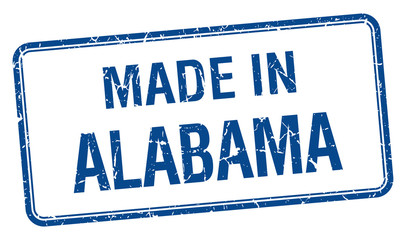 made in Alabama blue square isolated stamp