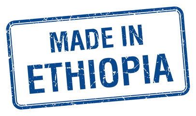 made in Ethiopia blue square isolated stamp