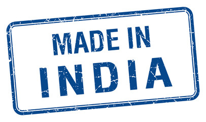 made in India blue square isolated stamp