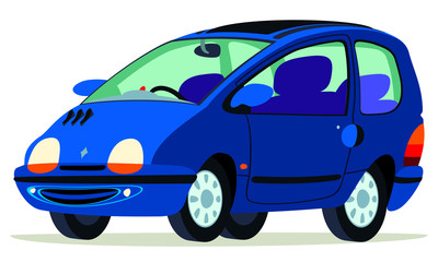 Caricatura Renault Twingo azul vista frontal y lateral