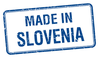 made in Slovenia blue square isolated stamp