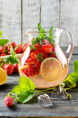 Fruit smoothie with strawberries and lemon