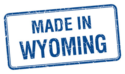 made in Wyoming blue square isolated stamp