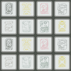 Seamless background with Maya calendar named months and associated glyphs