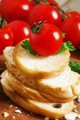 Toasted white bread and tomato, selective focus