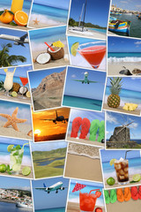 Obraz premium Hintergrund aus Fotos vom Urlaub mit Strand, Sonne, Sommer, Feri