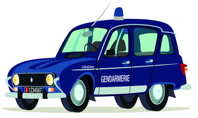 Caricatura Renault 4 gendarmeria francesa vista frontal y lateral