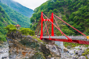 Red bridge in Taroko National Park Taiwan