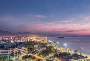 Fototapeta na wymiar Vietnam, Nha Trang. 8 May 2015. Panorama. Night view of the city from roof.