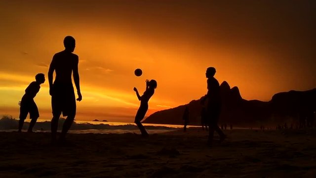 Silhouettes Playing Beach Soccer Rio de Janeiro Brazil