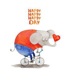 Elephant on the bike. Watercolor - 85116249