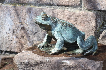 A fountain of frog sculpture in Botanical Garden in Innsbruck, Austria