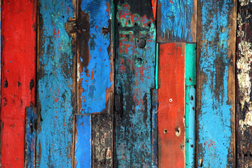 Construction of Aged Bright Colored Timber Planks