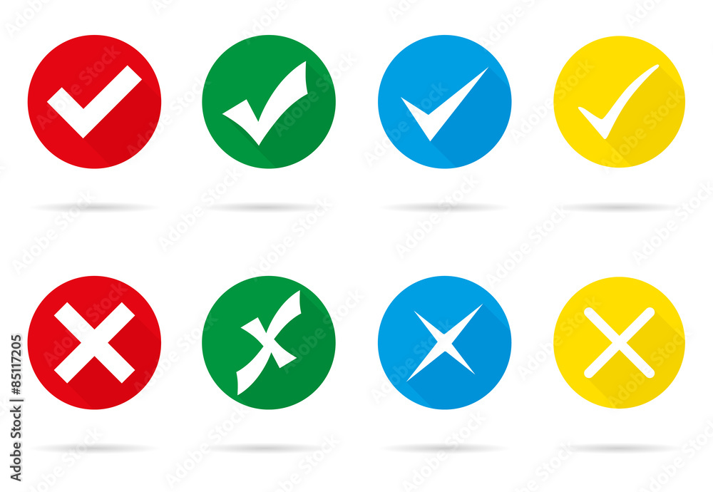 Poster set of different vector check marks and crosses