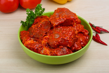 Raw marinated meat for bbq