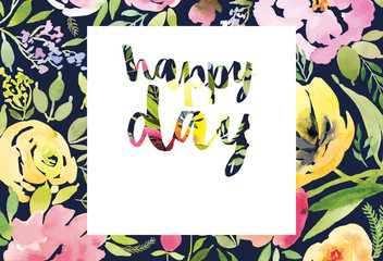 Watercolor greeting card flowers. Handmade. Congratulations.