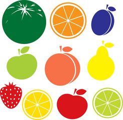 fruit icon - apple, peach, lemon, orange, strawberry, pear, melon, plum, lime