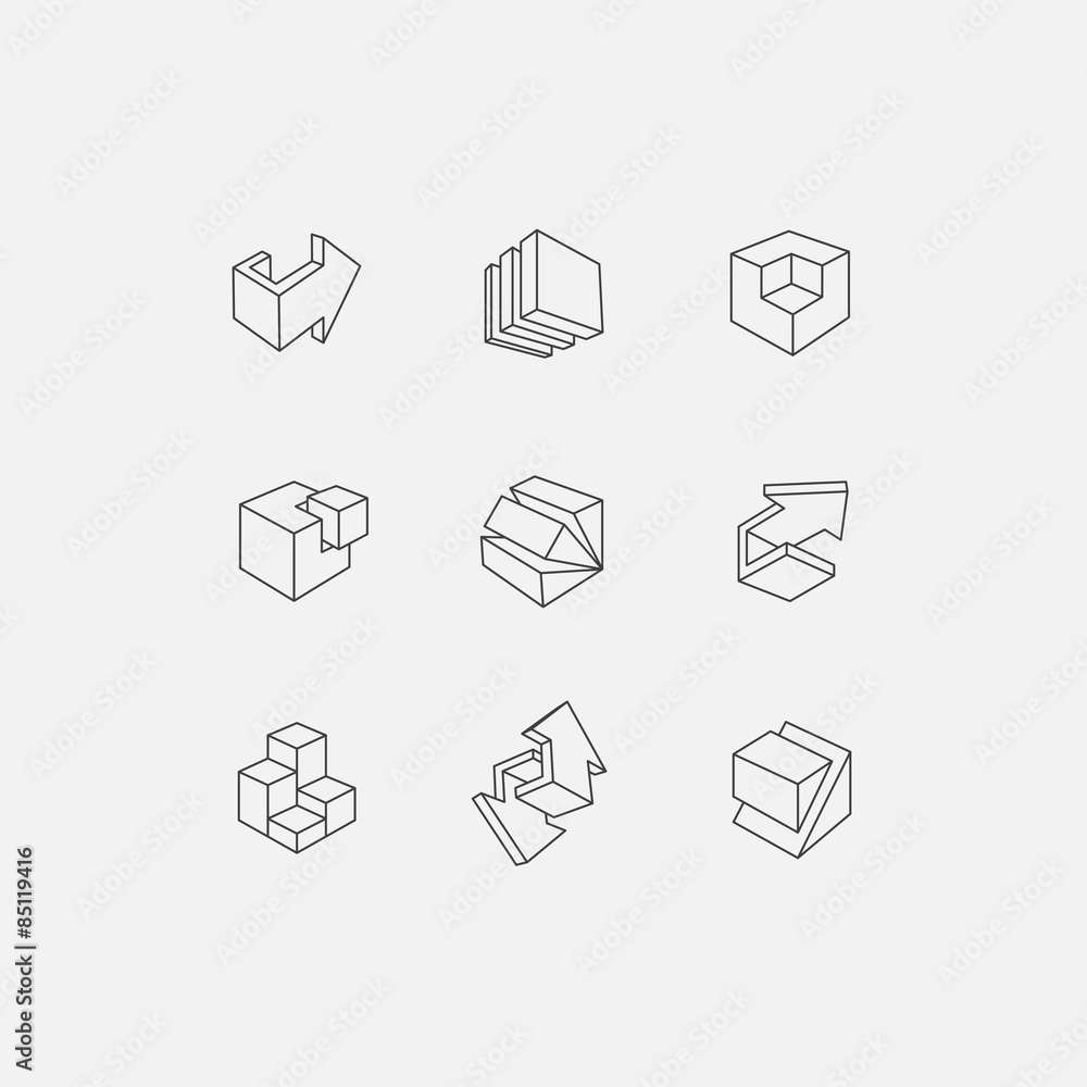 Aufkleber set of 3d icons. vector illustration with abstract arrows and
