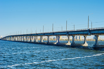 Fototapeta na wymiar Bridge over the river in Dnepropetrovsk Dnieper