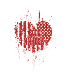 Born in usa, grunge heart with american flag, red on white