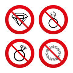 Rings icons. Jewelry with diamond signs.