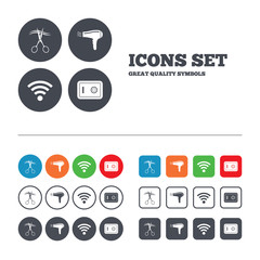 Hotel services icon. Wi-fi, Hairdryer and safe.