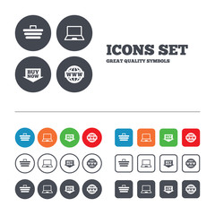 Online shopping icons. Notebook pc, cart, buy.