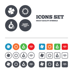 Saint Patrick day icons. Money bag with clover.