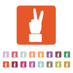The Hand showing victory gesture icon. Victoty symbol. Flat