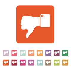 The thumb down icon. Against and no symbol. Flat
