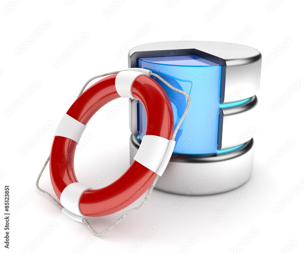 Poster network data storage support service and server data recovery concept, blue hard disk drive symbol w
