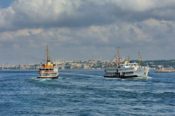 Passenger Ferries on sea -Bosporus, Istanbul, Turkey