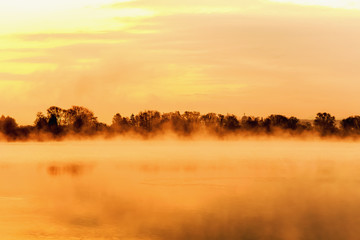 Serene Sunrise at the Lake in Bavaria, Germany. Lovely warm spring morning